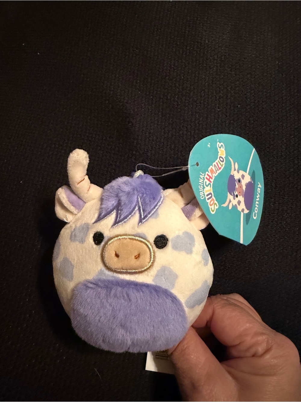 Conway Squishmallows Purple and Cream Cow Plush Keychain